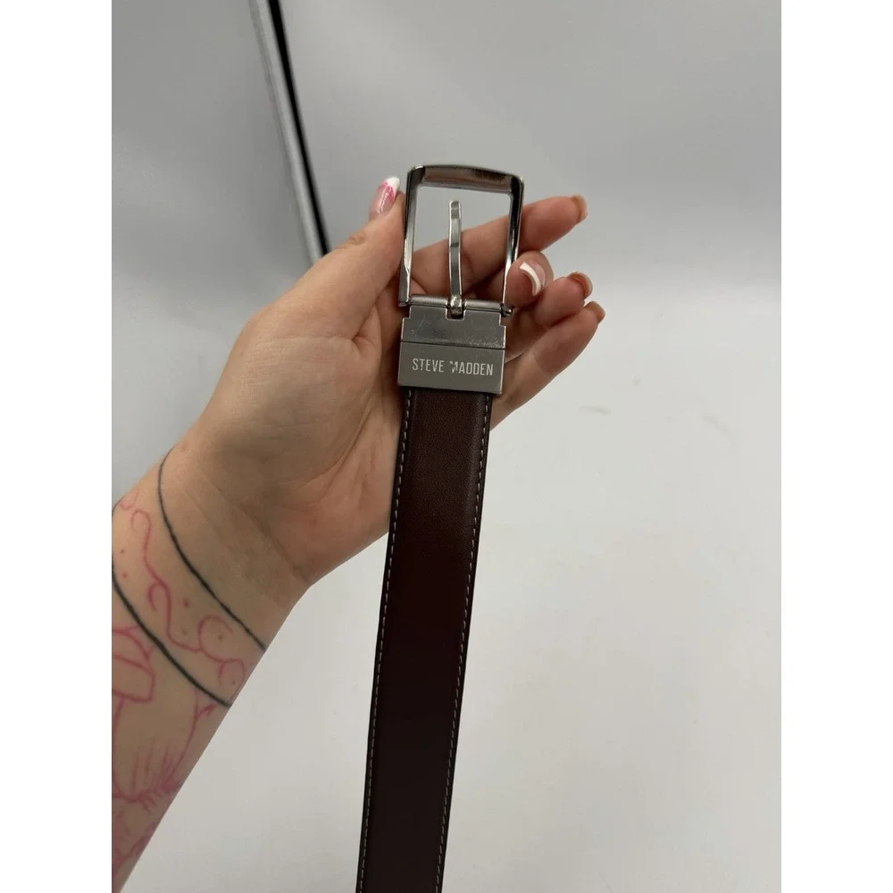 Steve Madden Men's Solid Brown/Black Dress Belt 26-28